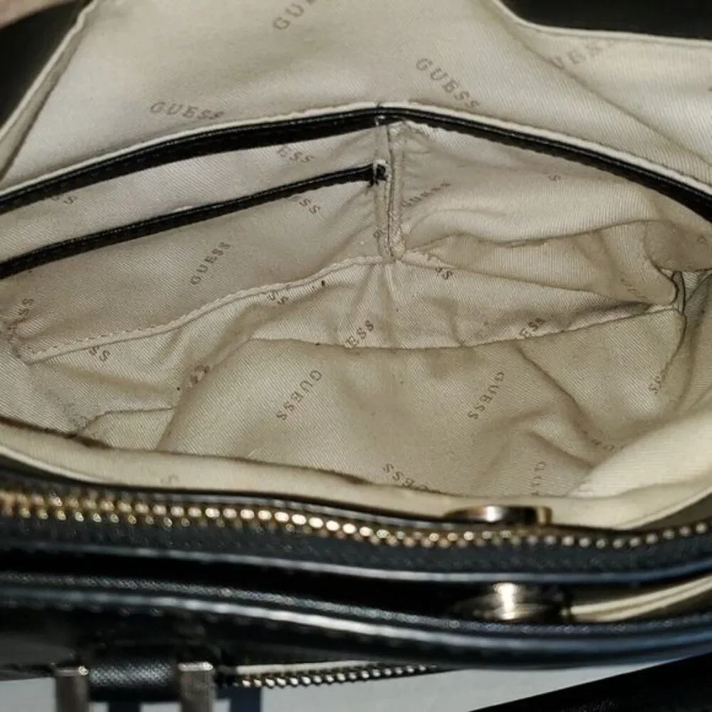 GUESS Bag Cherie Small Girlfriend Satchel Black Vegan Leather Handbag WOMAN'S